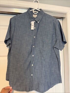 J. Crew | Slim Short Sleeve Indigo Organic Cotton Chambray Shirt L NWT